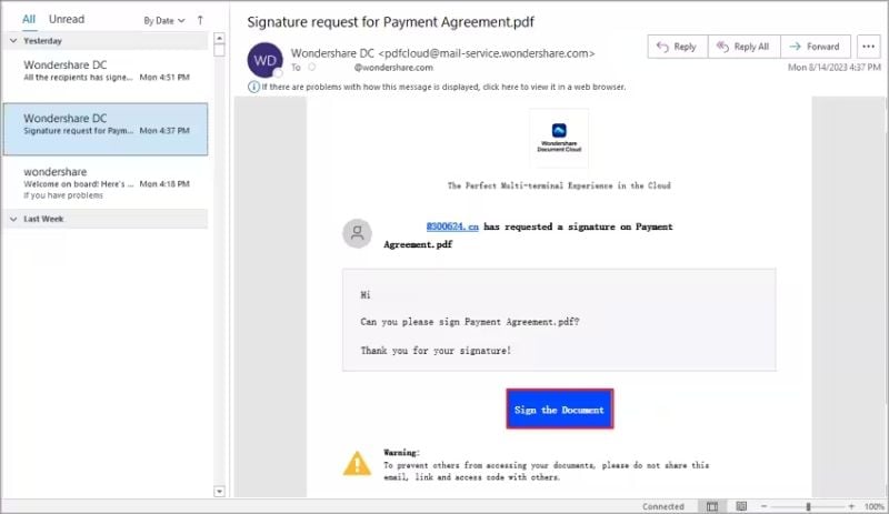 Mastering Electronic Signatures with Wondershare PDFelement 16 email notification sign document