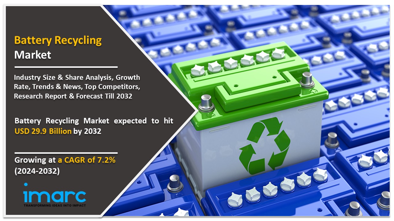 Battery Recycling Market Size Expected to Hit USD 29.9 Billion During Forecast 2024-2032 | Growing at 7.2% of CAGR Battery Recycling Market Size Expected to Hit USD 29.9 Billion During Forecast 2024-2032 | Growing at 7.2% of CAGR